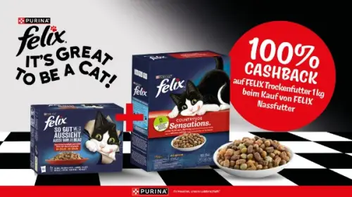 100% Cashback auf FELIX Trockenfutter 1kg!