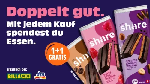 1+1 Gratis auf share Bio Schokolade