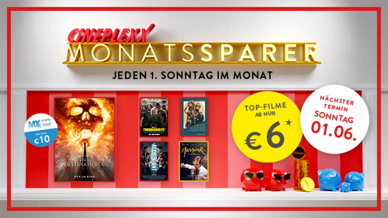 Cineplexx Monatssparer - Top Filme ab nur 6€ am 1. Juni