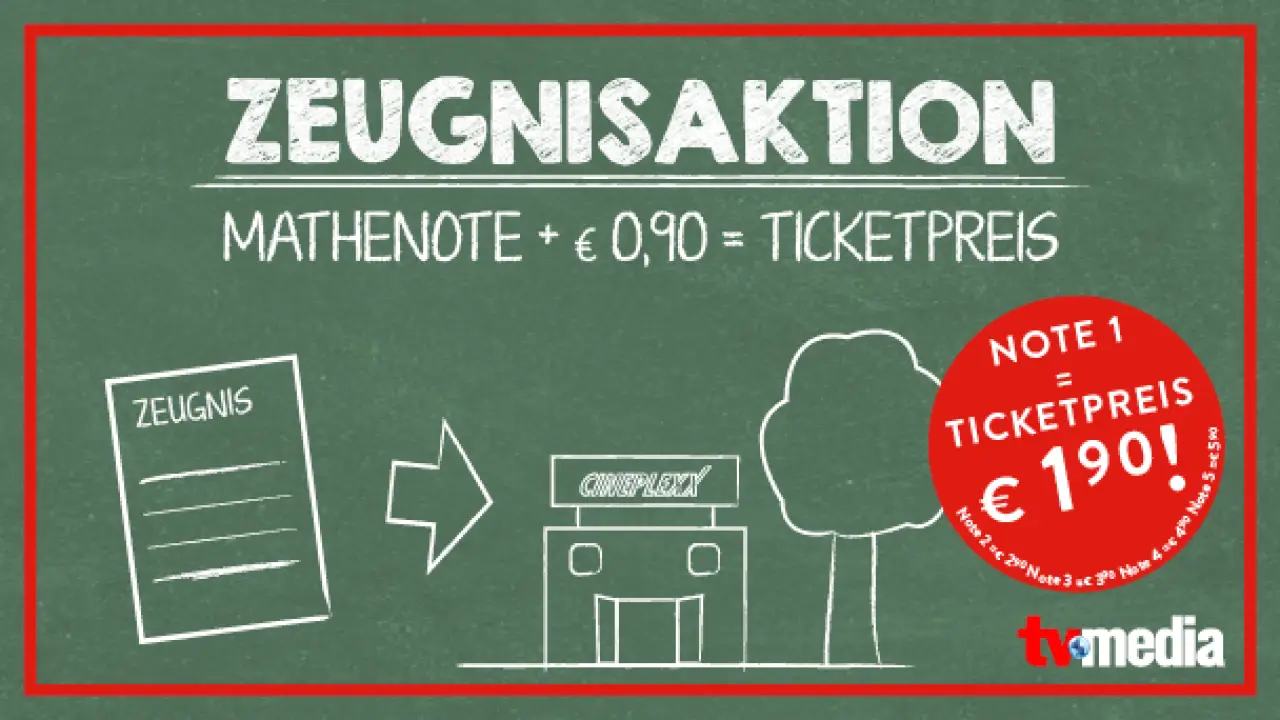 Zeugnisaktion bei Cineplexx: deine Mathe-Note + € 0,90 = Ticketpreis