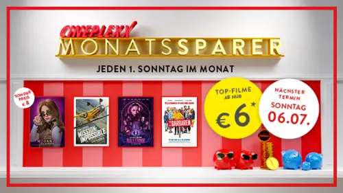 Cineplexx Monatssparer am 6. Juli: Kinotickets ab 6âŻâŹ fĂŒr ausgewĂ€hlte Filme