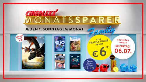Cineplexx Family Monatssparer am 6. Juli: Kinotickets ab 6âŻEuro fĂŒr die ganze Familie