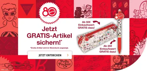 Gratisartikel bei Müller zum Schulstart zum 80-jährigen Jubiläum von Mattel
