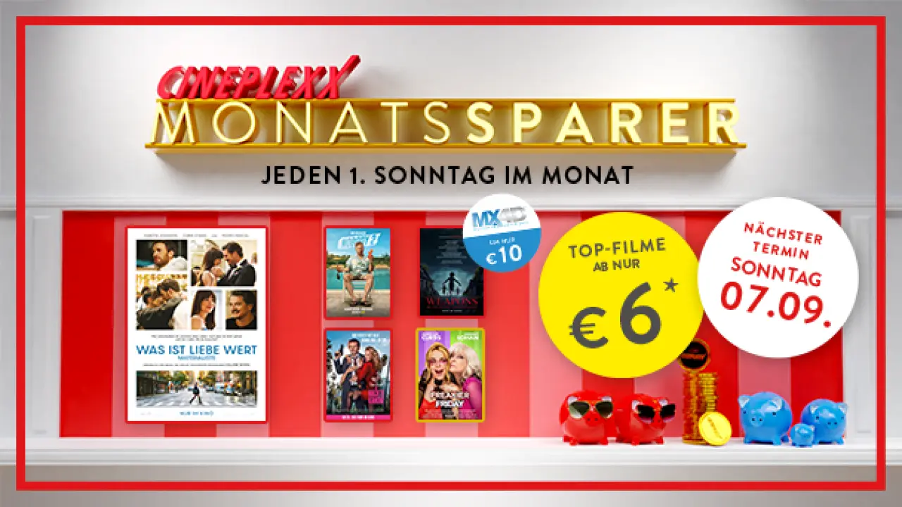 Cineplexx Monatssparer für 6 EUR ins Kino