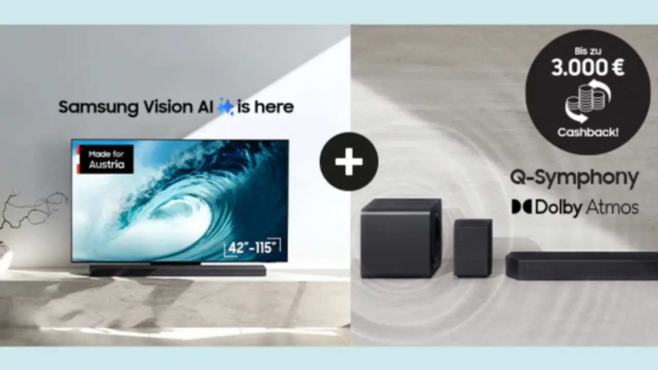 Samsung Double Cashback bis zu 3000 € bei ausgewählten Vision AI TVs & Soundbars