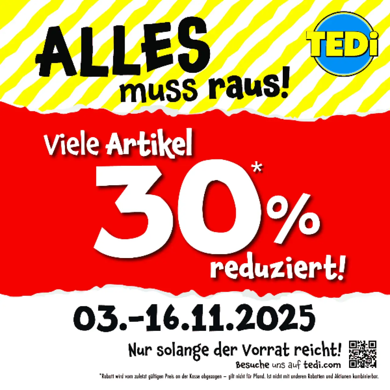 30% Rabatt bei Tedi im Alles muss raus Sale