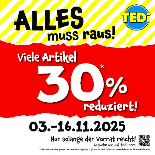 30% Rabatt bei Tedi im Alles muss raus Sale