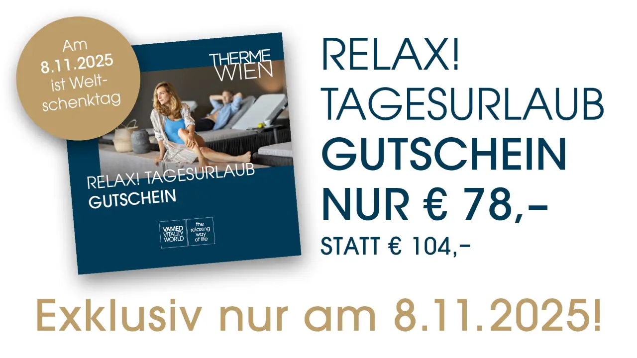 25% Rabatt auf Relax! Tagesurlaub Gutscheine bei Therme Wien