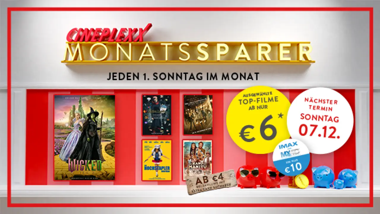 Cineplexx Monatsparer ab 6 € ins Kino