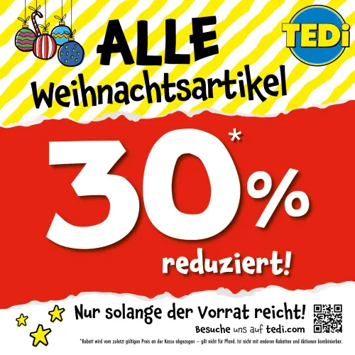 30% Rabatt auf alle Weihnachtsartikel & Weihnachtskerzen bei Tedi