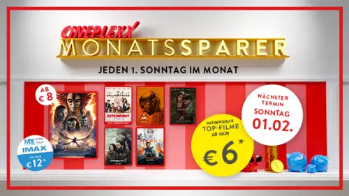 Cineplexx Monatssparer für Februar ab 6 Euro 