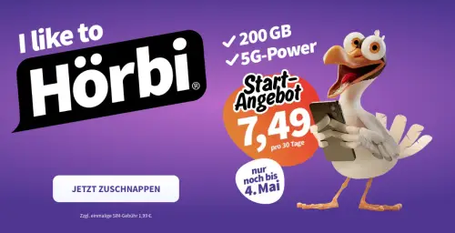 Hörbi startet in Österreich: ab 4,99 € Tarif mit viel Datenvolumen und 5G‑Option