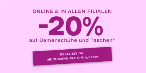 Deichmann Plus: 20% Rabatt auf nicht reduzierte Damenschuhe und Taschen