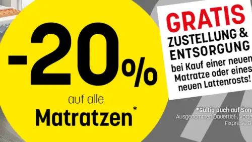 20% Rabatt auf alle Matratzen bei Bettenreiter