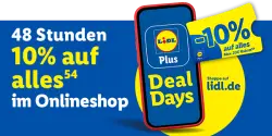 Lidl Plus Deal Days: 10% Extra-Rabatt auf das gesamte Sortiment bei lidl.de