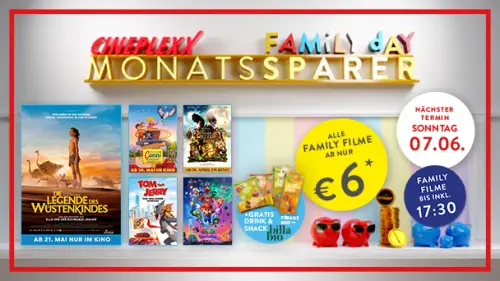 Cineplexx Monatssparer Family Day für ab nur 6€ ins Kino
