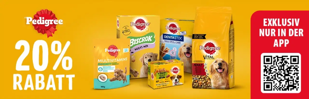 Erhalte 20% Rabatt auf Pedigree bei Zooplus