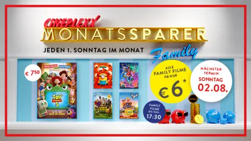 Cineplexx Family Monatssparer August ab 6 Euro ins Kino