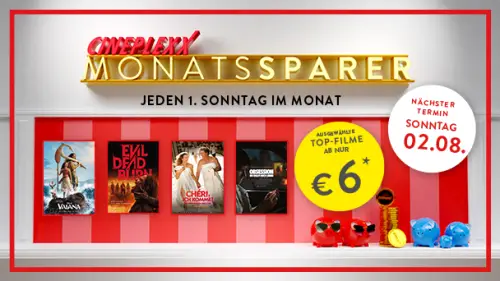 Cineplexx Monatssparer August ab 6 Euro ins Kino