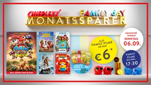 Cineplexx Monatssparer Family Day September - ab 6€ ins Kino