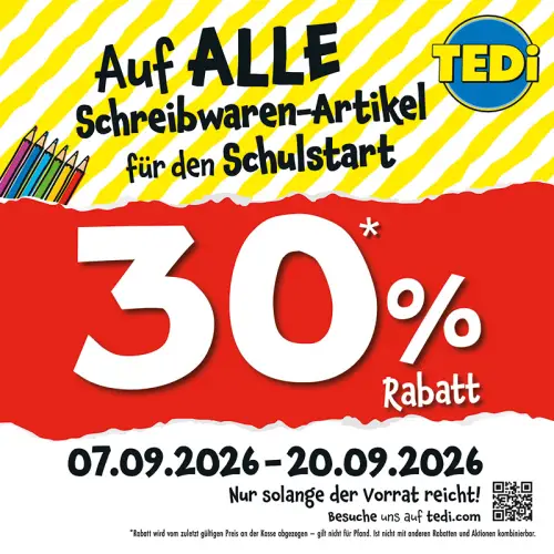 30% Rabatt auf Schreibwaren bei Tedi