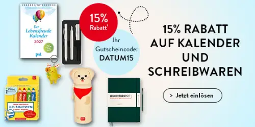 15% Rabatt auf Kalender, Schreibwaren und mehr bei Hugendubel