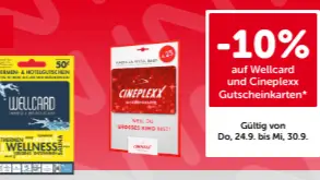 10% Rabatt auf Wellcard- und Cineplexx Gutscheinkarten bei Interspar