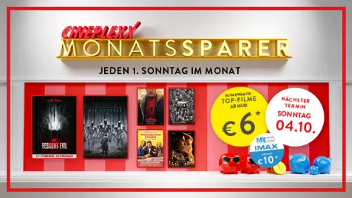 Cineplexx Monatssparer Oktober - ab € 6 ins Kino
