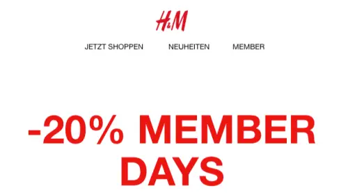 20% Rabatt bei den Member Days bei H&M