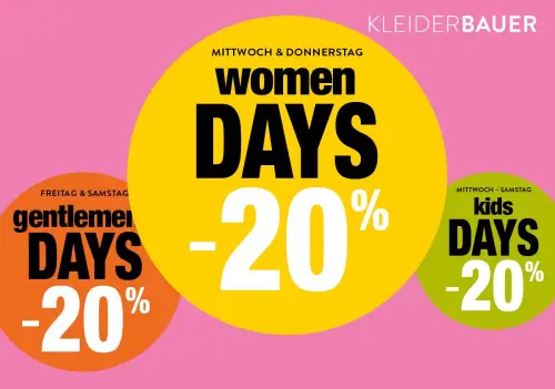 Woman Days für die ganze Family mit 20% Rabatt bei Kleiderbauer