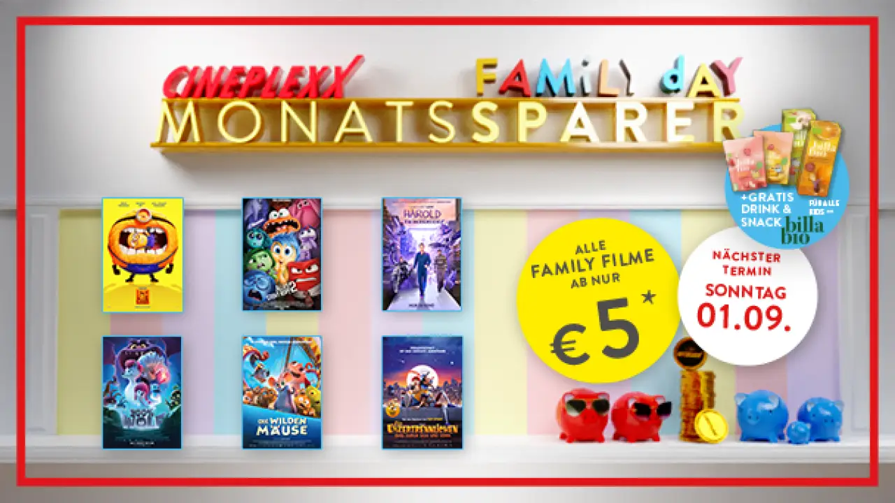 Cineplexx Monatssparer: Family Day am 01.09.2024 – Für nur 5 € ins Kino